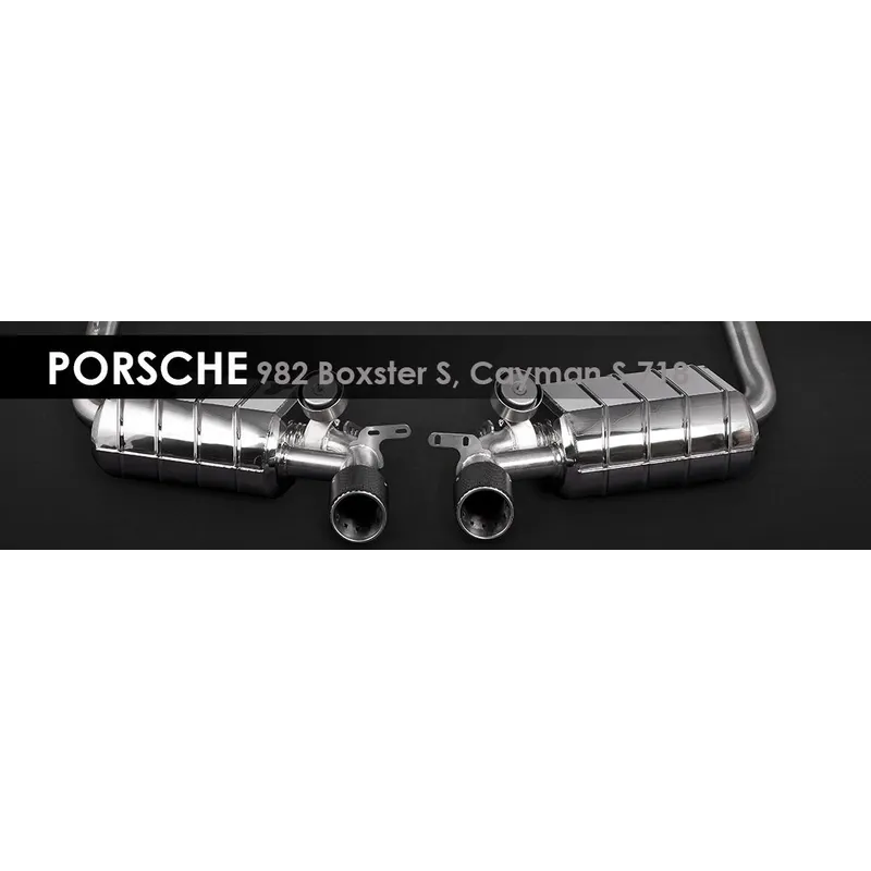 982 Boxster, Cayman S 718 | Capristo - Endschalldämpfer inkl. programmierbarer Steuerung EVCU-1 farbig eloxierte Alu-Endrohre in schwarz, rot oder silber* und Aluminium Außenhülse in wicrom black.