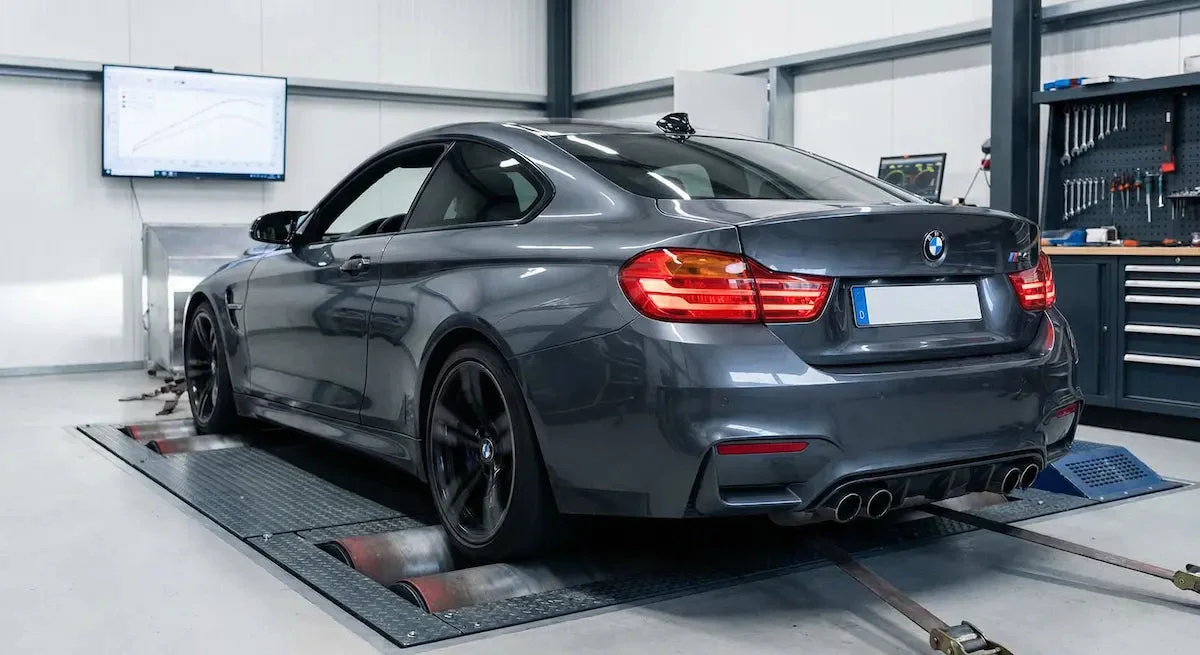 BMW M4 F82 auf dem Leistungsprüfstand in der KTH Werkstatt
