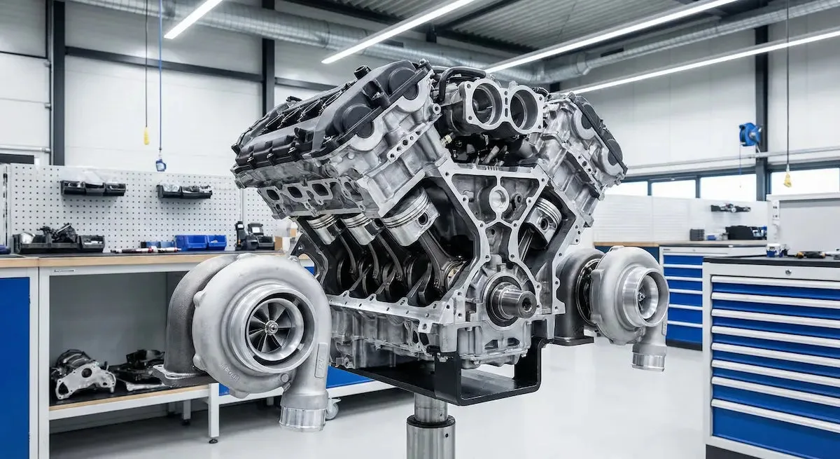 Mercedes-AMG M177 V8 Motor teilweise zerlegt mit geschmiedeten Internals