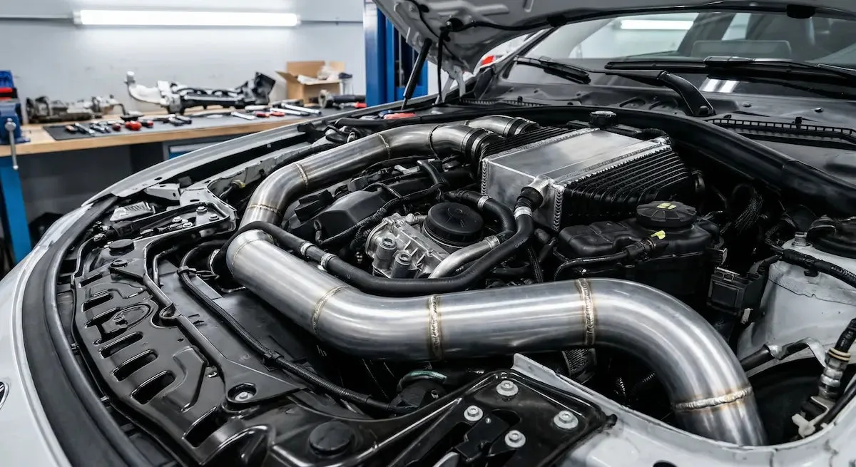 Upgrade Ladeluftkühler Einbau im BMW S55 Motorraum