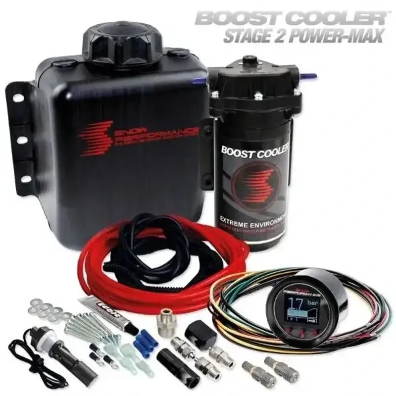 Boost Cooler Stage 2 Power-Max Wassereinspritzung Kit mit Zubehör, Kabel und Anzeige.
