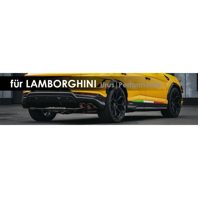 Lamborghini Urus Performante | Capristo - Abgasanlage mit elektrischen Klappen zur Verwendung der originalen Aktuatoren, farbig eloxierte Endrohre (schwarz, rot, silber*) und Aluminium Außenhülse mit Capristo / Performante Schriftzug in wicrom black